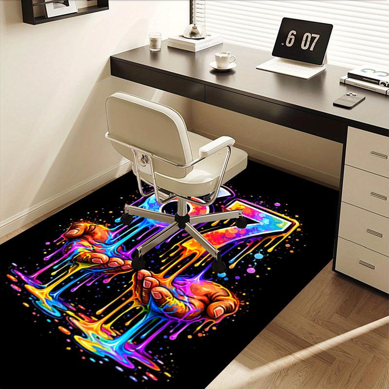 67 Six Seven Fashionable Fun Printed Colorful Dripping Paint Chair Mat Office Carpet for Home Decor, Sofa Rug, Desk Pad Gift for Any Room