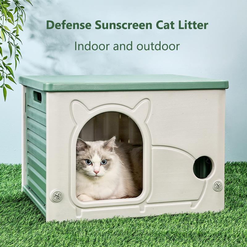 Outdoor Rainproof Cat House Stackable Plastic Pet Nest Four Seasons Cozy Shelter with Escape Door for Small Pets Kitten Condos