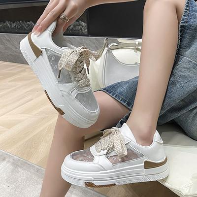 Fashion Ladies Shoes Mesh Breathable Leather Lace Up Whit Women Footwear Vulcanized For Chic Point Hot And Low Price Daily Routine Cheap