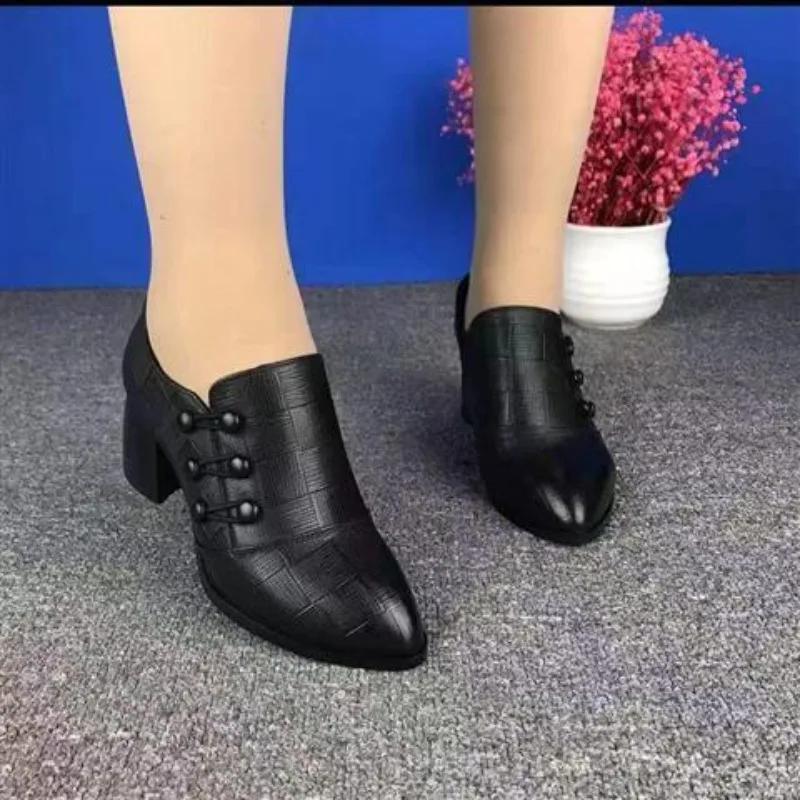 Autumn Women's Heeled Shoes New Retro Pointed Toe Chunky Heel Shoes for Women Pumps Outdoor Dress Office Ladies Shallow Shoes