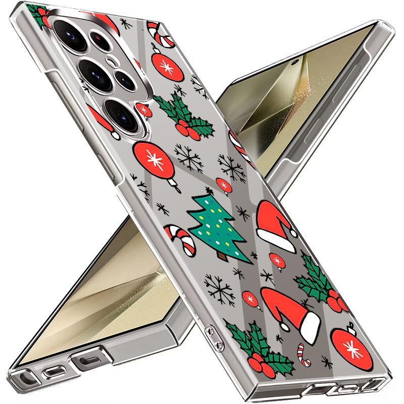Cartoon Merry Christmas Pattern Phone Cover For Samsung S24 S23 S22 S21 Ultra A55 A54 A34 A35 A52 A14 Slim Clear Shockproof Transparent Hard PC Case