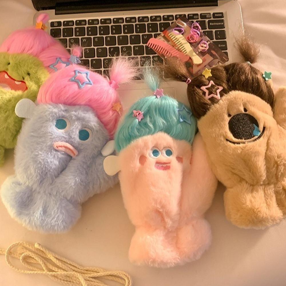 Thickened Cartoon Plush Gloves Keep Warm Full Finger Mittens Gift Neck Hanging Mittens Cycling