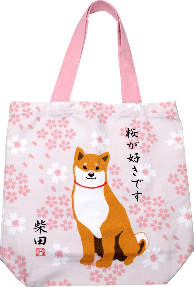 Friendshill A4 Tote Sakura Dashibata Shiba Bag, Pattern, Pink, 39x38cm, Wasabi, Commuting, Shopping, Inu, IS-210-136