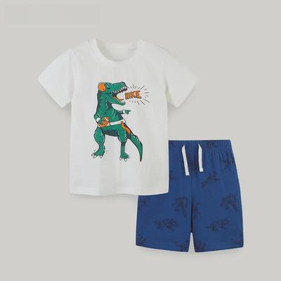 Kids' European & American Style Summer Cotton Knit Short-Sleeve Two-Piece Set: Printed T-Shirt & Shorts