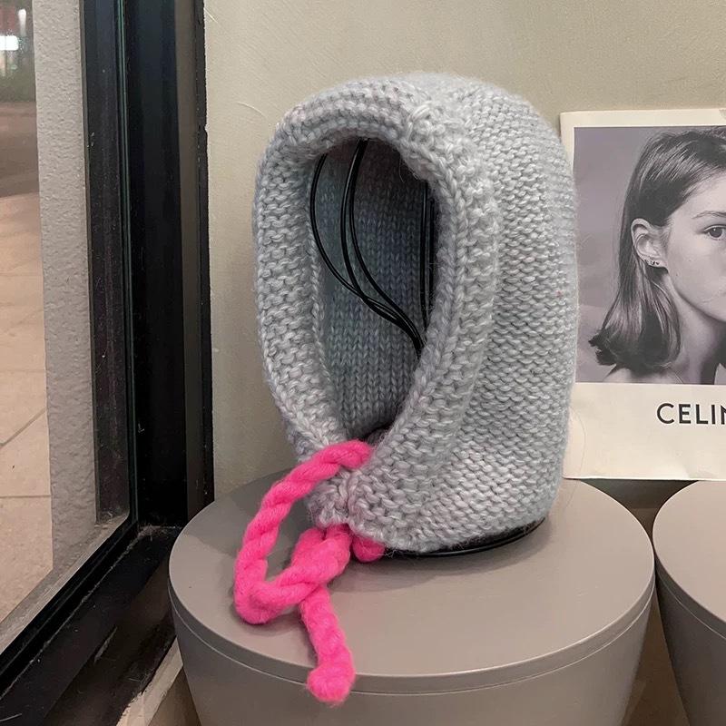 

Женская балаклава, новая теплая шапка из толстой шерсти, вязаная шапка для защиты ушей, универсальная шапка-пуловер, делающая лицо маленьким, на осень и зиму One Size серый