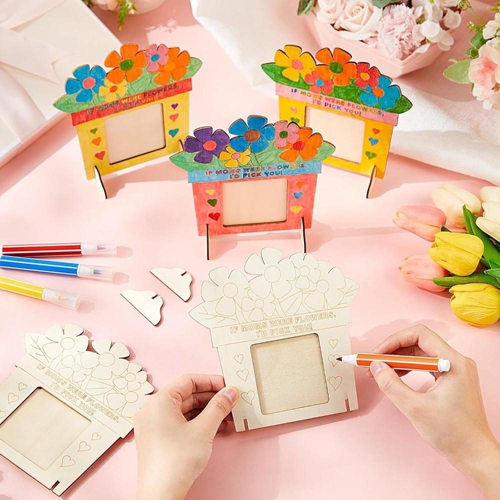 Unfinished Wooden Picture Frame Flower Mother's Day Frame DIY Photo Frame  Kindergarten Craft