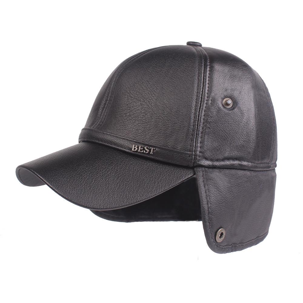 Kapelusz Skórzany dla Mężczyzn w Średnim i Starszym Wieku Jesienno-Zimowe Czapki Baseballowe Ciepły Gruby Aksamitowy Kapelusz Taty Kapelusz Skórzany dla Starszego Pana