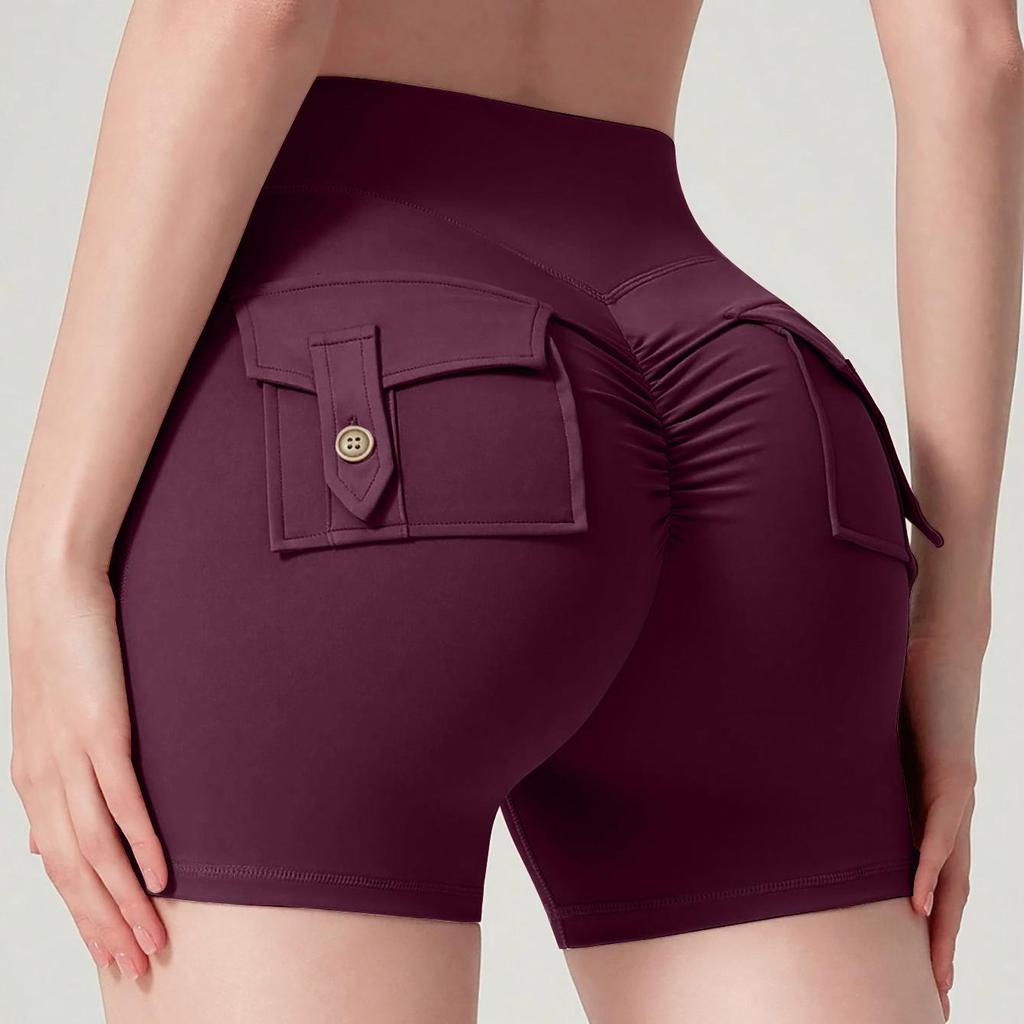 Szorty do jogi z wysokim stanem, transgraniczne: Uczucie drugiej skóry, Efekt liftingu brzoskwiniowego, Kieszeń, Fitness i Bieganie