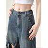 Naiste Y2K teksad Harajuku 90ndate esteetilised kottis sidemega teksapüksid Korea südamekujulised õõnsad teksapüksid Vintage 2000ndate riided