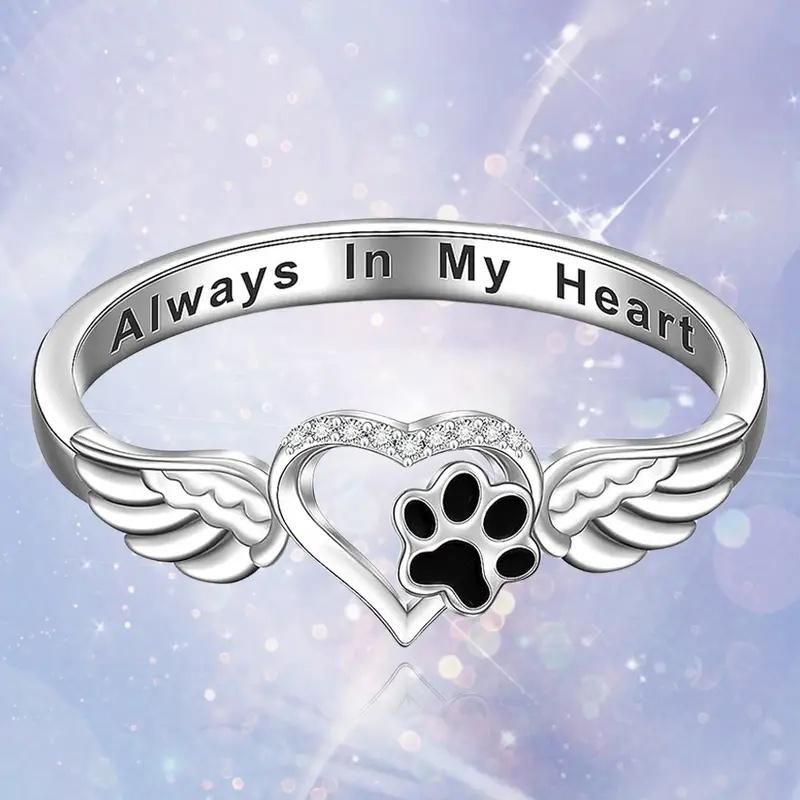 Heart Dog Footprint Design Rings  Sterling Silver Cute Love Dogs Accessories Exquisite Versatile Daily Party Jewelry