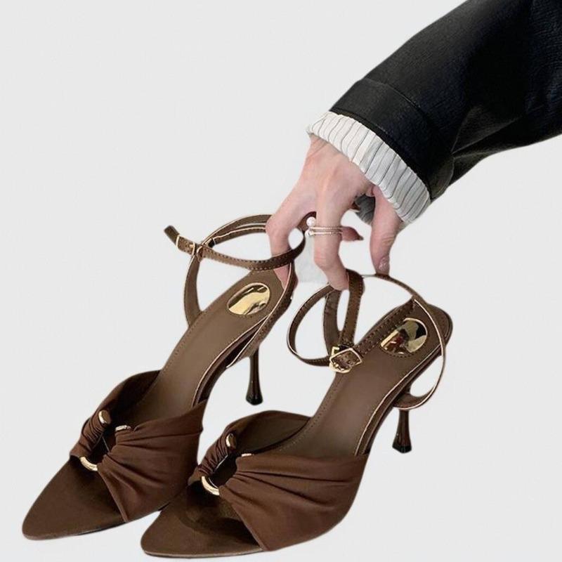 Fashion Beautiful Temperament and Fashion One-word Buckle Strap Sandals Women's Summer New Pointed Toe Open-toe Roman High Heels