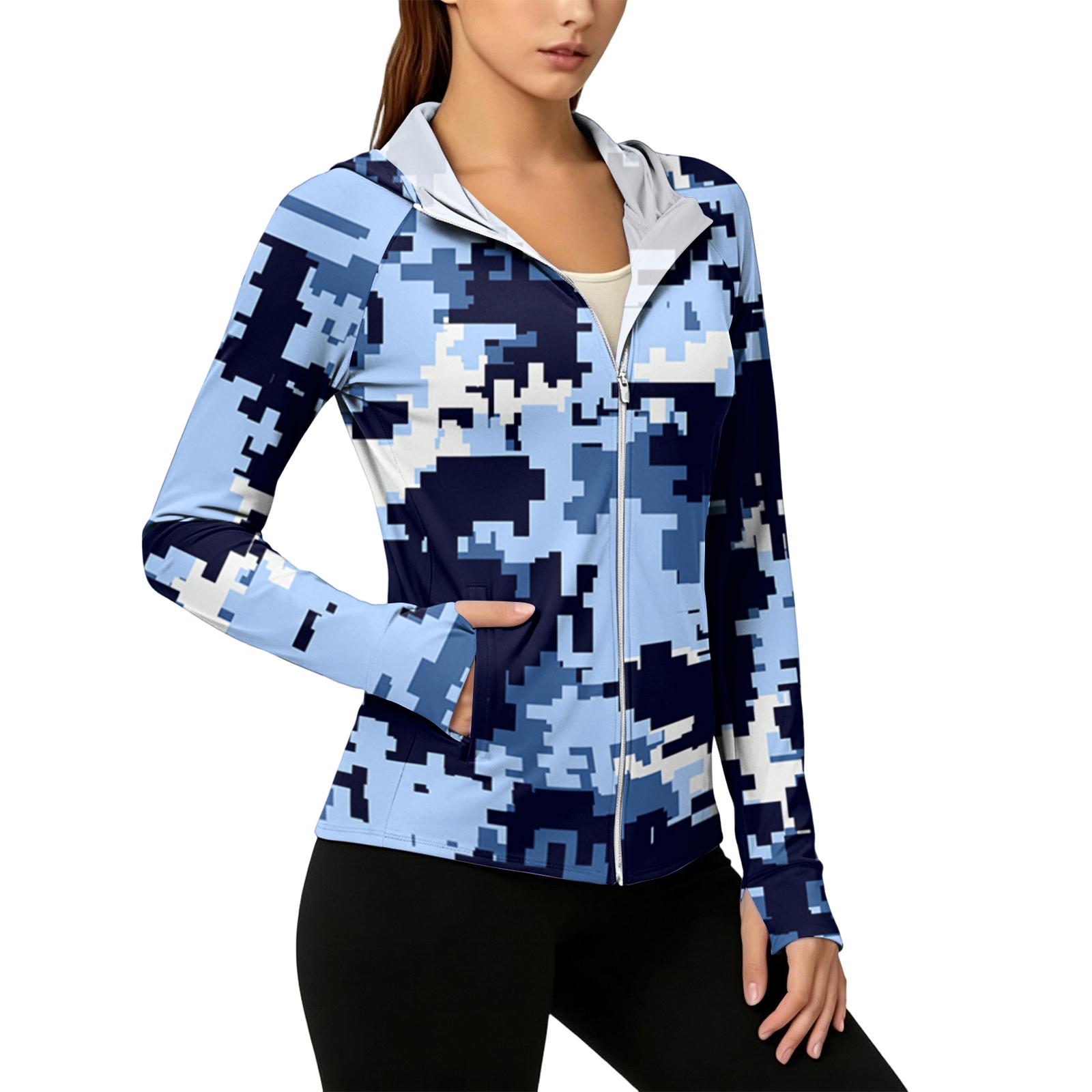 

Women s Fashion Zip Up Hooded Long Sleeve Jacket With Utility Pattern & Pockets XXL синій