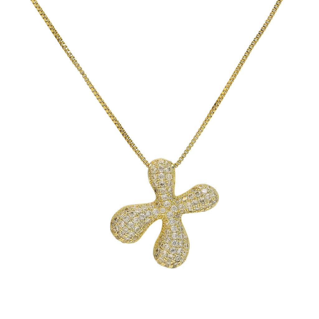 Luxury Zircon 26 English Letter Pendant Necklace for Women Gold Plated Stainless Steel Chain Fat Alphabet Hip Hop Necklace