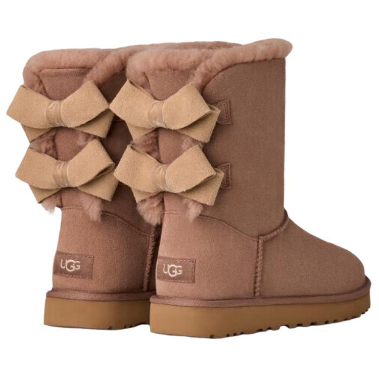 UGG Cow Split Leather Thermal Short Snow Boots Women's Light Acorn Brown 1153475-RYK