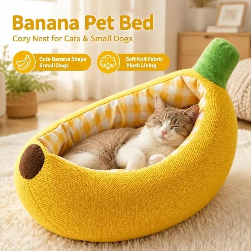 Warm Plush Banana Shape Cat Kennel Funny Cat Mat Dog Kennel Pet Sofa Bed  Indoor Pet Bed