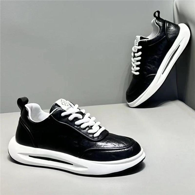 Hong Kong new spring and autumn leather solid color sports casual shoes soft sole dad shoes ysd