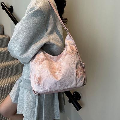 Retro Embroidery Shoulder Bag Female, 2025 New Tide Shoulder Butterfly Tote Bag, Commuter Chinese Large Capacity Multi-Use Women's Bag