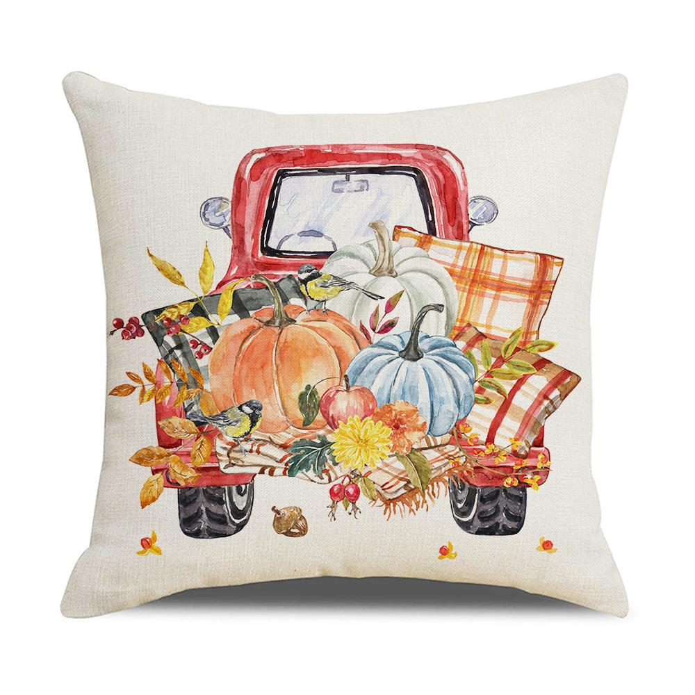 Linen Thanksgiving Pillow Cover Pumpkin Autumn Harvest Festival Pillow Cover Sofa Cushion