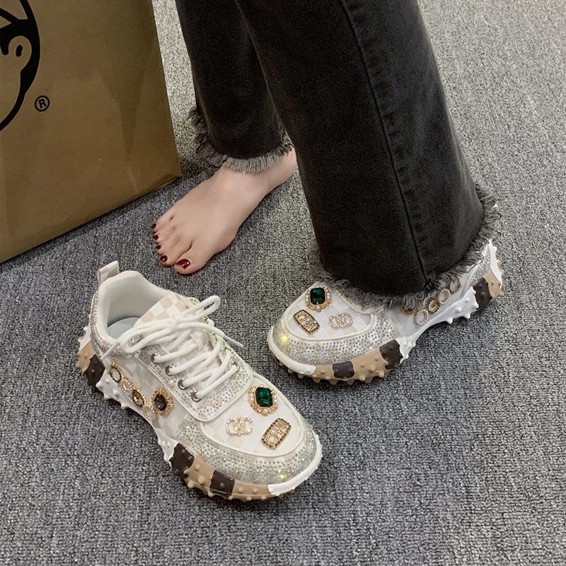 High Quality Women's Casual Sneakers Luxury Designer Rhinestone Platform Shoes Outdoor Non-slip Wear Resistant Vulcanized Shoes