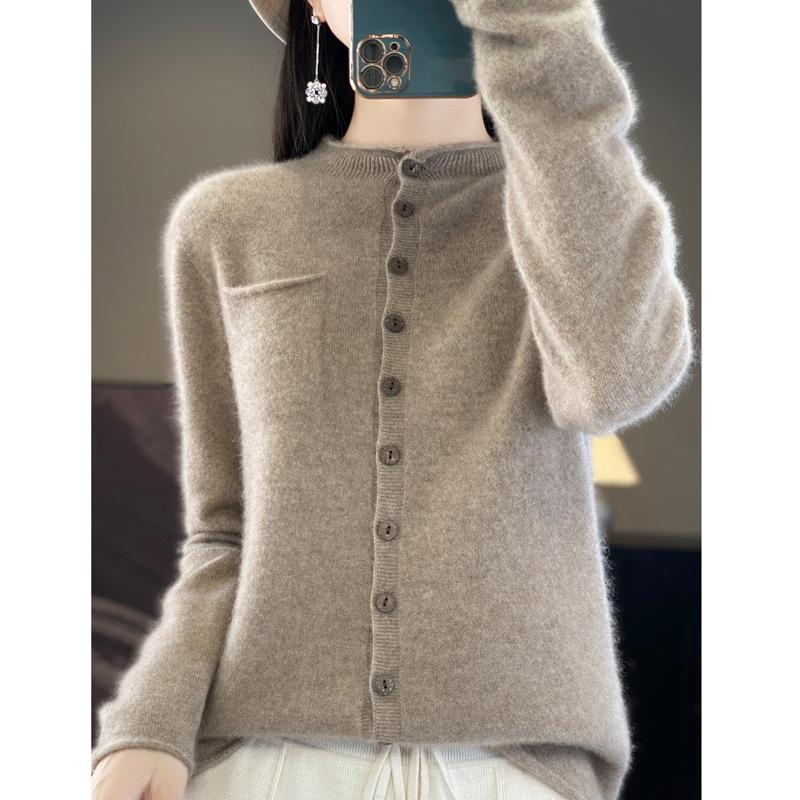 Cardigan med rund hals for kvinner, vår- og høststil, hudvennlig og varm strikket topp, allsidig jakke