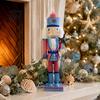 Indoor Christmas Decor Wooden Nutcracker Figurine, Hand Painted Soldier Ornament, Bright Large Figurine Color Statue for Holiday Home Desktop