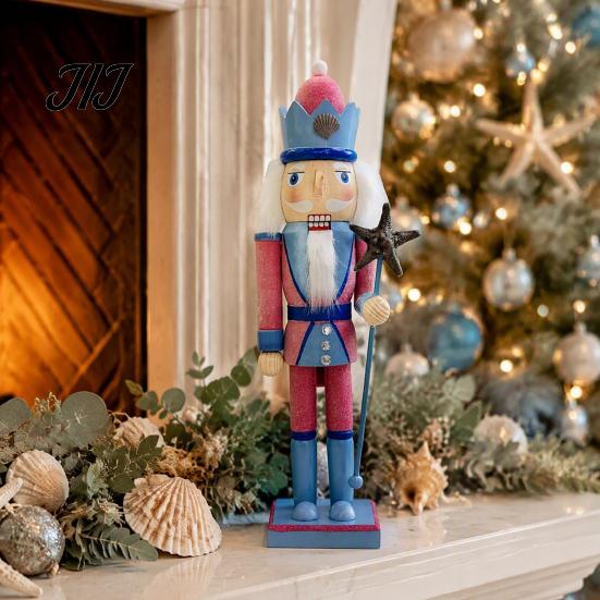 Indoor Christmas Decor Wooden Nutcracker Figurine, Hand Painted Soldier Ornament, Bright Large Figurine Color Statue for Holiday Home Desktop