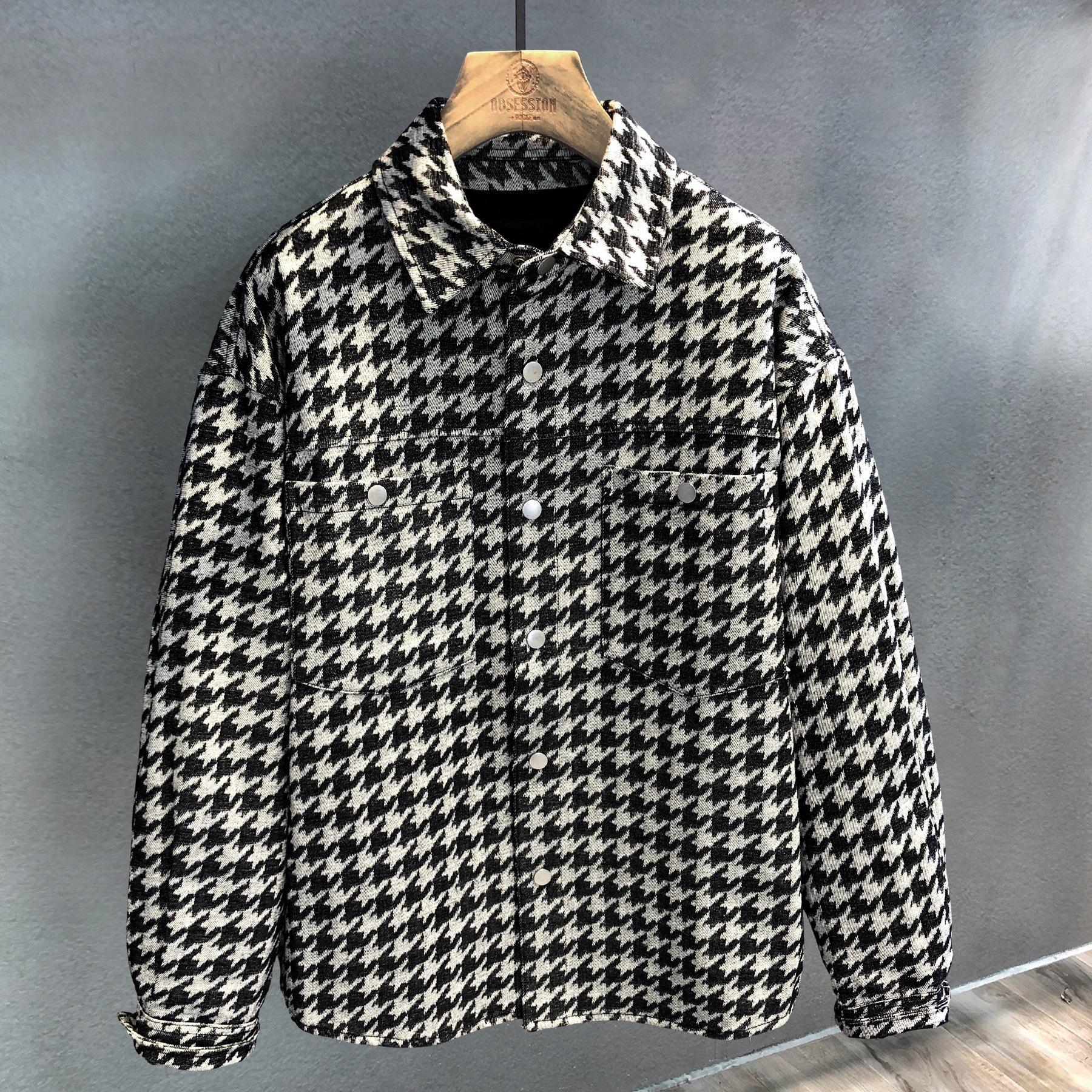 

Retro Houndstooth Shirt Jacket for Men s New Casual Lapel Jacket 2XL