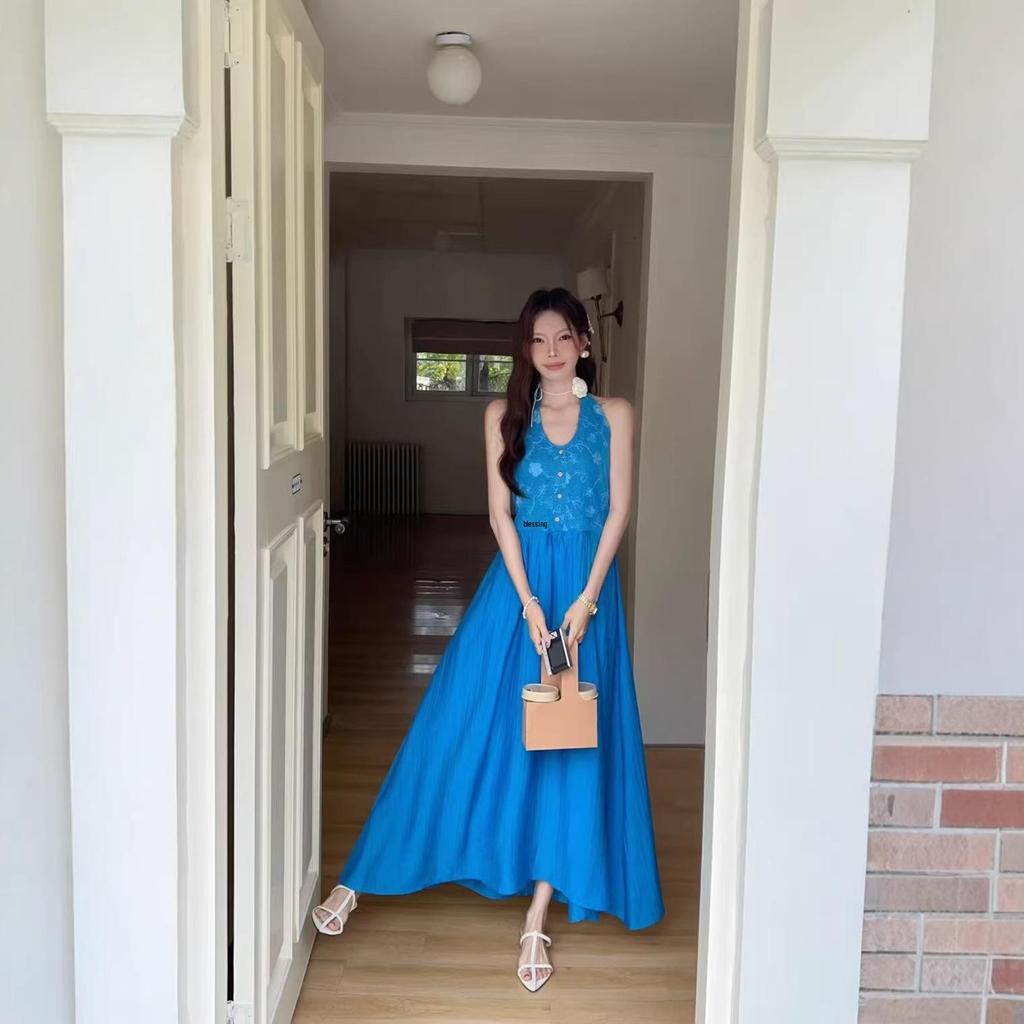 Elegant 2026 V-Neck Halter A-line Maxi Dress with Slimming Waist