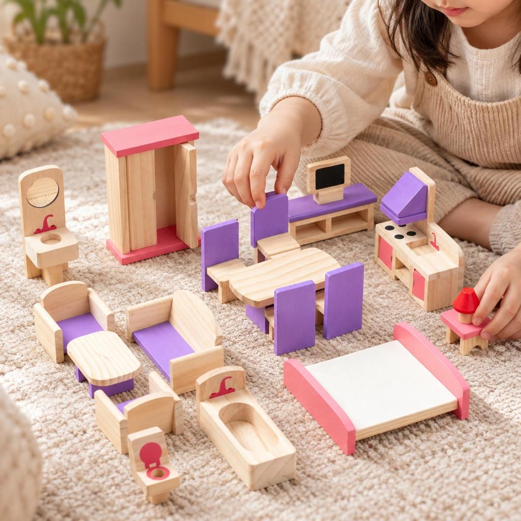 18 Pieces Miniature Dollhouse Furniture Set Realistic Toy Sturdy for Playroom