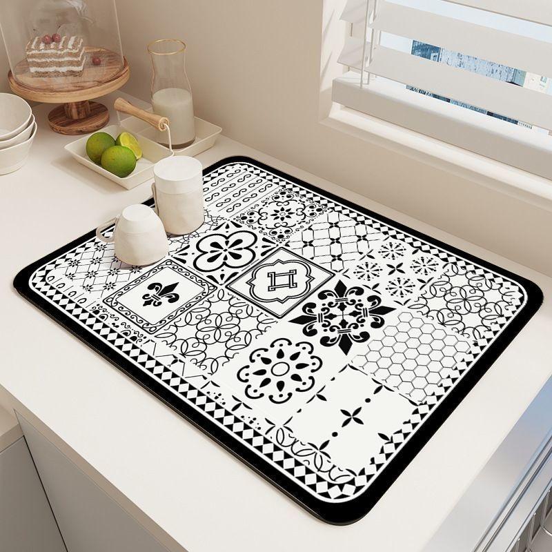 Retro Bohemian Pattern Diatom Pad Water-Absorbing Pad Kitchen Coffee Machine Absorbent Drainage Pad Tableware Cup Drying Mats