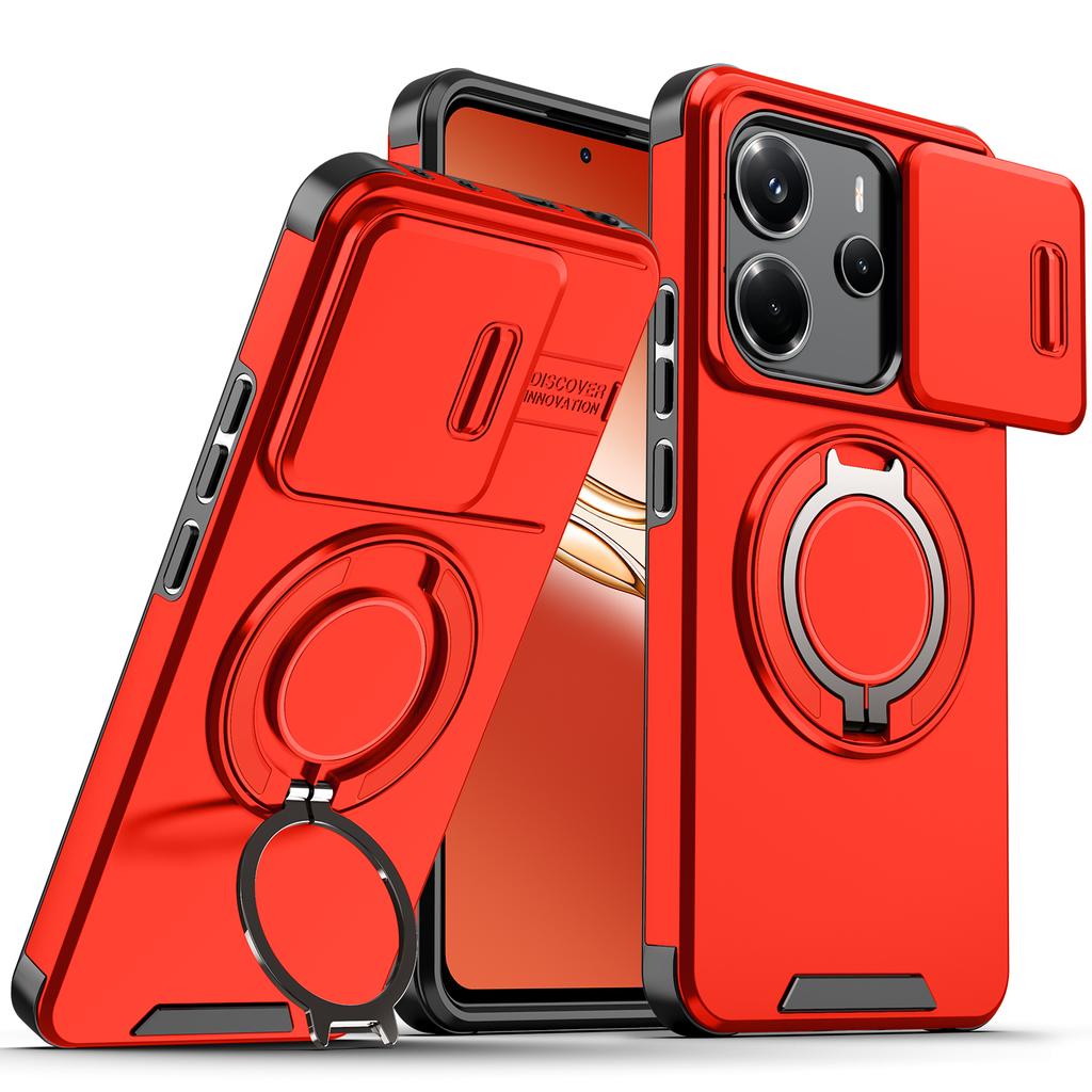 Magnetic Metal Ring Stand Case For Xiaomi Redmi Note 14 4G 163.3mm EU 164.8mm Note14 5G 162.4mm Slide Push Window Phone Cover