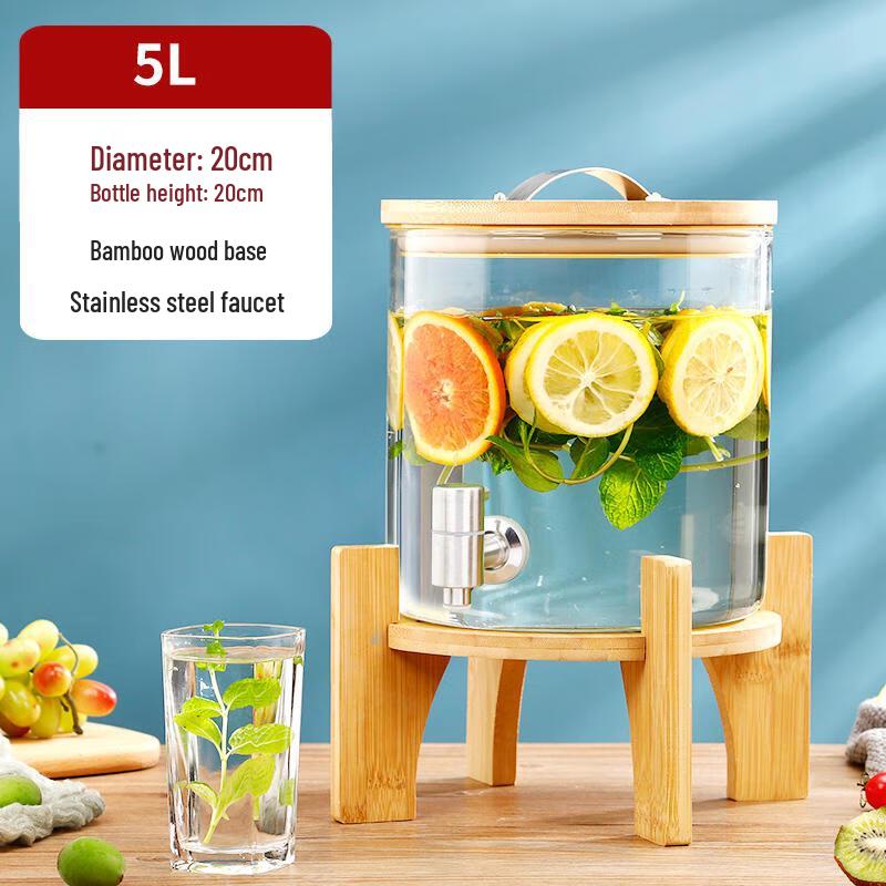 Huabeishi Glas Getränkespender mit Edelstahlhahn und Bambusständer