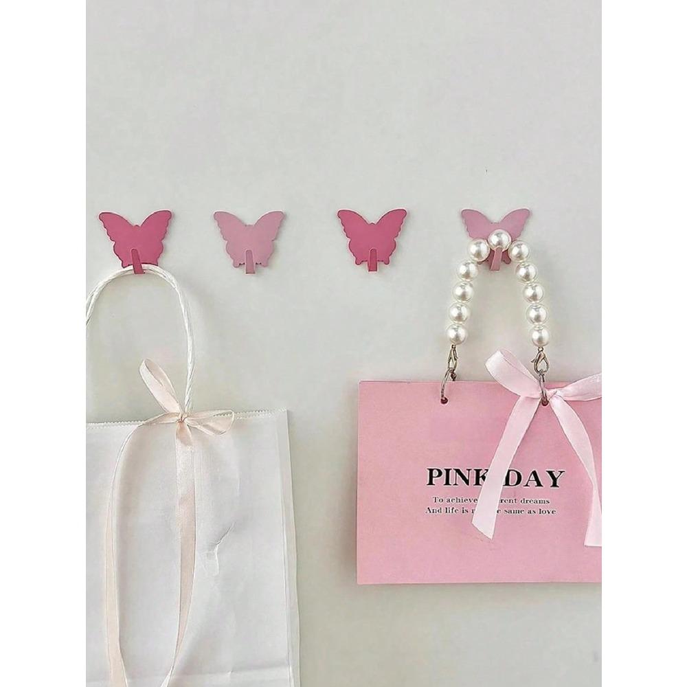 Decorative Wall Hooks with Butterfly Design. No-Drill Hooks. Very Suitable for Girls' Room Decoration. Minimalist Style. Used for Hanging Keychains