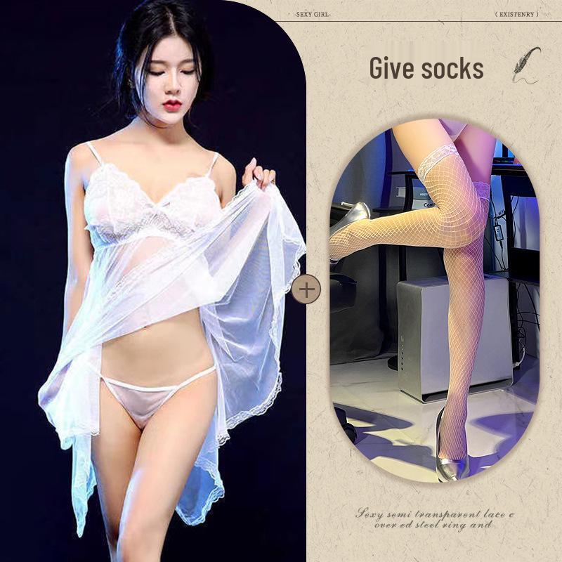 Damska Seksowna Bielizna z Siateczki i Koronki - Przezroczysta Koszula Nocna Plus Size na Wszystkie Sezony