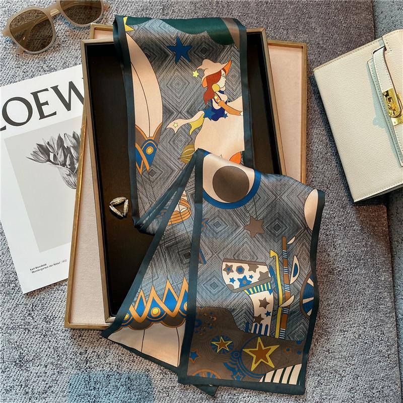 Print Skinny Satin Silk Scarf for Women 15*145cm Hair Bands Neck Tie Belt Headband Lady Wraps Foulard Headkerchief Bandana