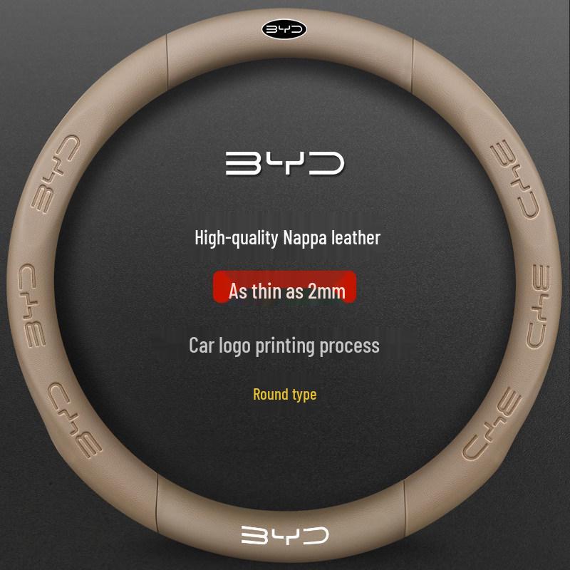 BYD Song PLUS Steering Wheel Cover for Han EV, Tang/Yuan Pro, Dolphin, Seagull, Qin - Genuine Leather