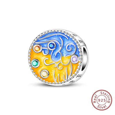New Copper Charms Fit Original Bracelet Necklace Diy Starlit Sky Oil Painting Beads For Women Birthday Jewelry