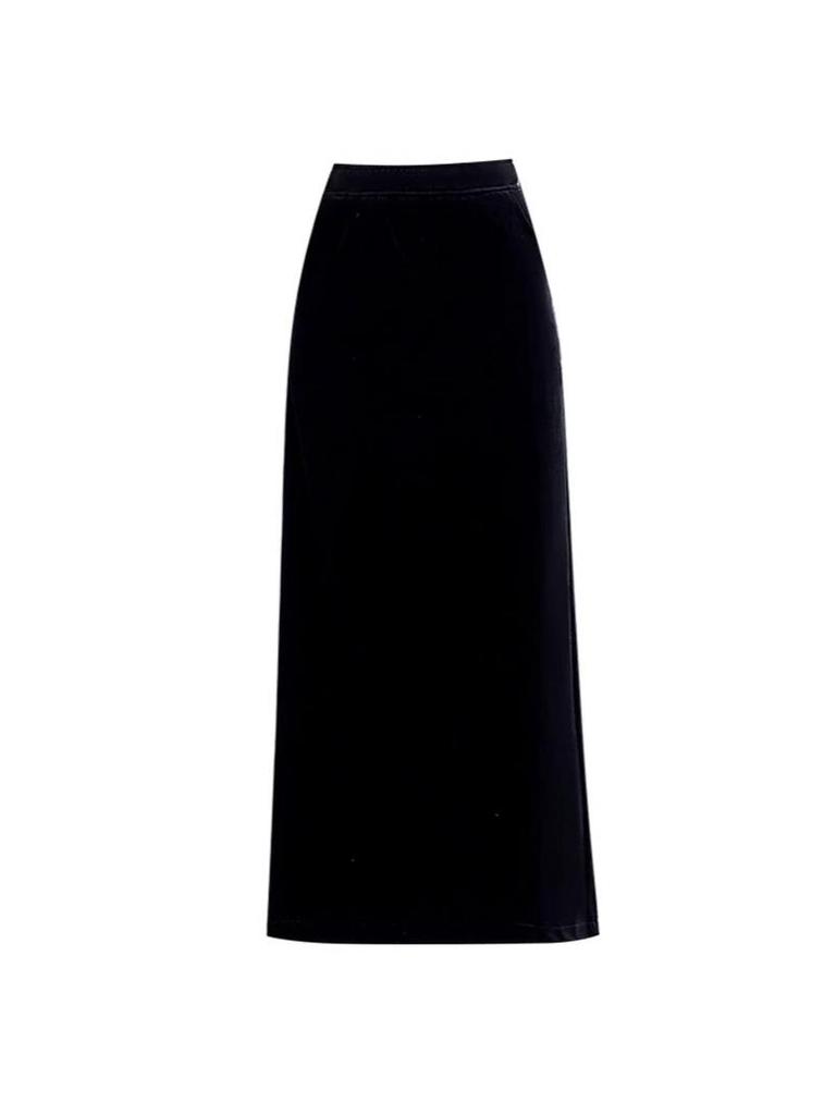 Golden Velvet Slit Pencil Skirt - Women's Spring/Autumn 2026 Collection