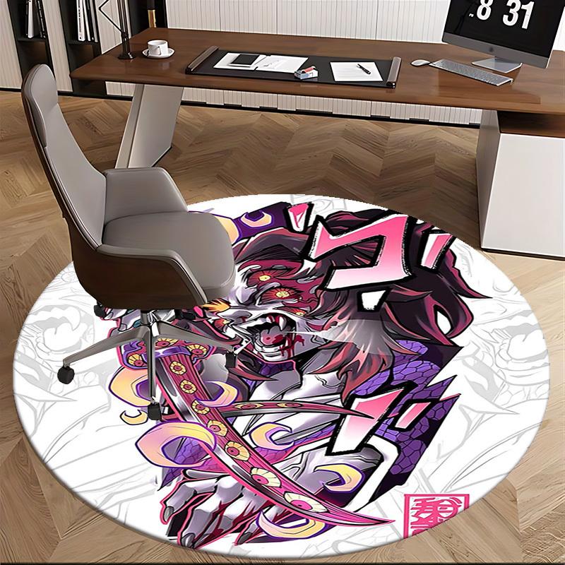 1pc Anime Demon Slayer Design Round Carpet  Office Chair Mat, NonSlip Rug for Home Decor, Seasonal Gift, Suitable for Office
