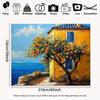 2D Vibrant Mediterranean Scenery Backdrop Orange Tree Yellow House & Sea Studio Background