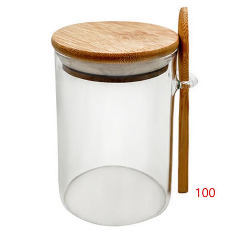 Changqi Round Glass Storage Jar with Bamboo Lid and Spoon