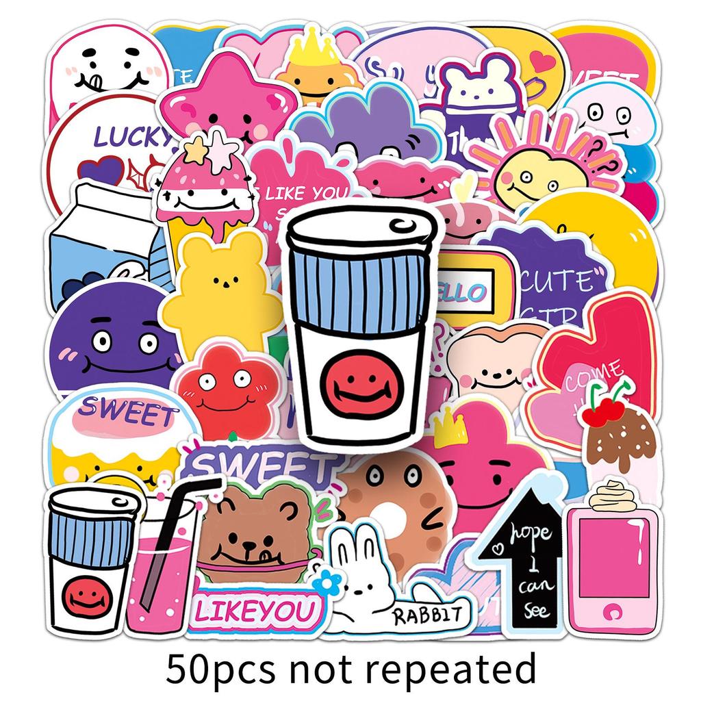 50 Sheets Korean Style Cartoon Stickers: Hand-drawn, Non-infringing, Ideal for DIY Journaling and Laptops