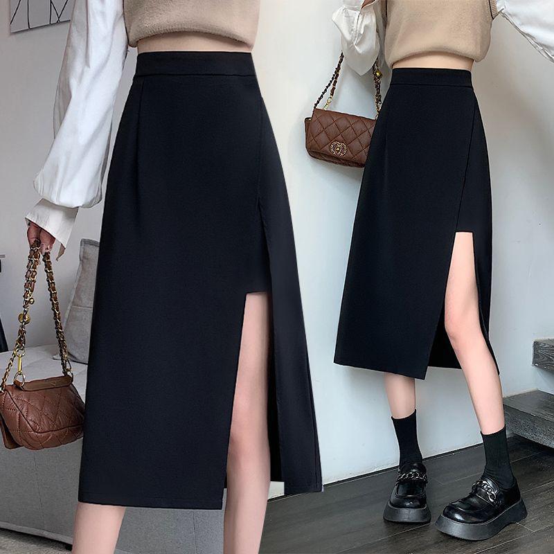 

2024 Versatile Black A-Line Midi Skirt - Non-Slit, High Waist, Slimming, Comfortable L