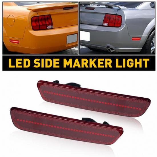 

2X LED Strip Rear Marker Side Light Lamp Red Lens For 2005-2009 Ford Mustang