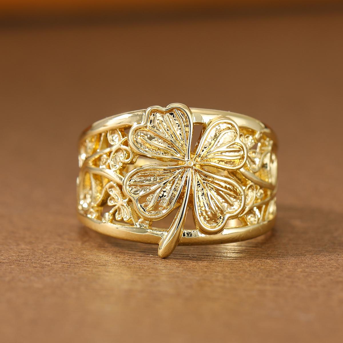 Eleganter Hohl-Vierblättriger Klee Ring Kupfermaterial Damen Eleganter Ring Für Pendler Passend 8