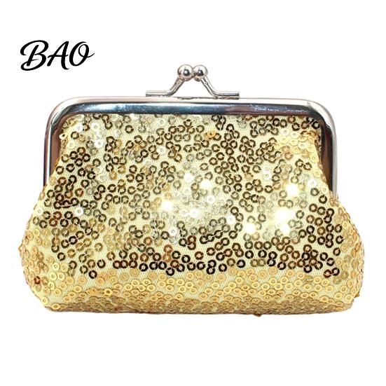 Compact Change Purse Women Coin Purse, with Metal Hinge And Kiss-lock Design, Lightweight Portable Small Wallet Mini Wallet, Sequined Glitter Vintage