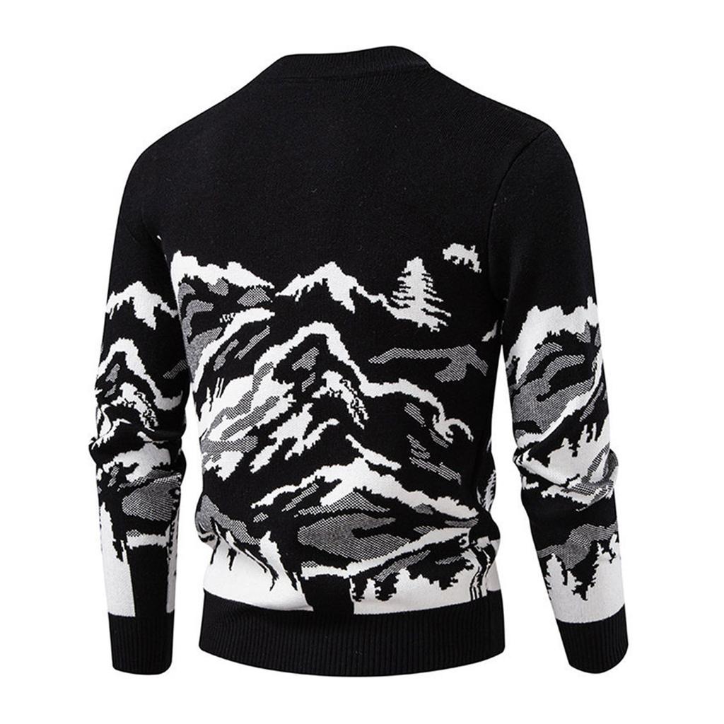 Men's Fashion Printed Sweater Knitted Cardigan Slim Fit Pullover Long Sleeve Sweater
