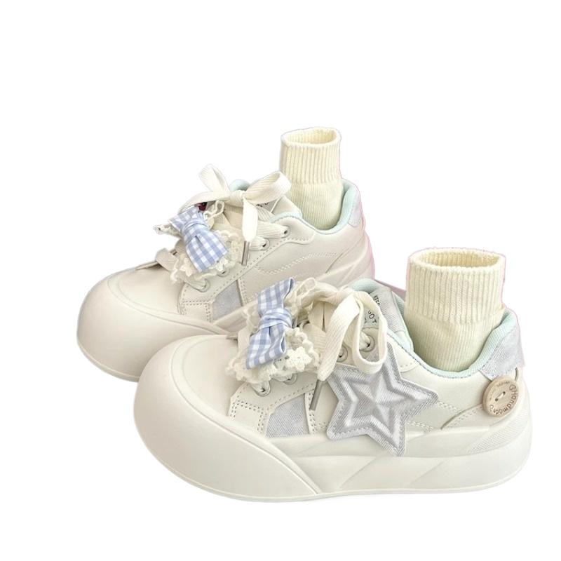 2025 New Cute Star Design Sneakers for Female Pink Bowknot Thick-soled Sneaker Women's Casual Tennis Shoes Zapatillas De Mujer