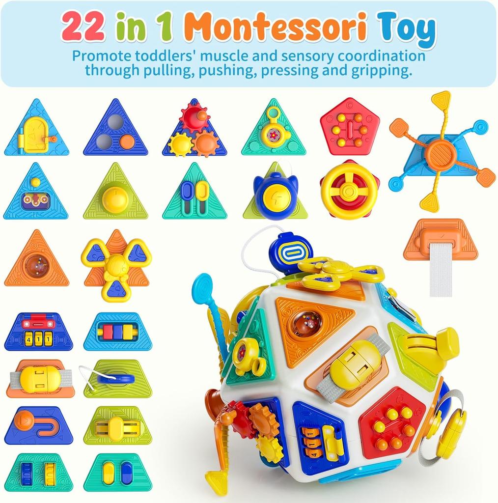 22-in-1 Baby Busy Board Activity Cube Toys Montessori Toy Educational Learning Sensory Travel Toys for Infant Christmas Gifts