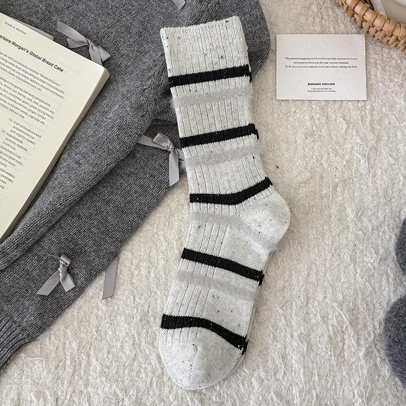 Striped Socks Children'S Medium Tube Socks Season Warm Wool Socks Fleece Thickened Yarn Cashmere Stacking Socks